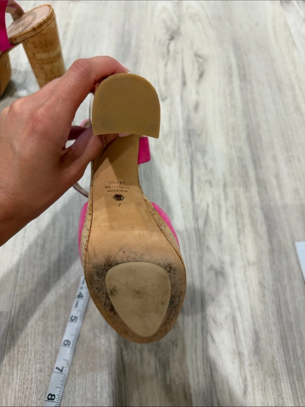 Stuart Weitzman Fuchsia Suede Cork Platform Sandals size 7 faded